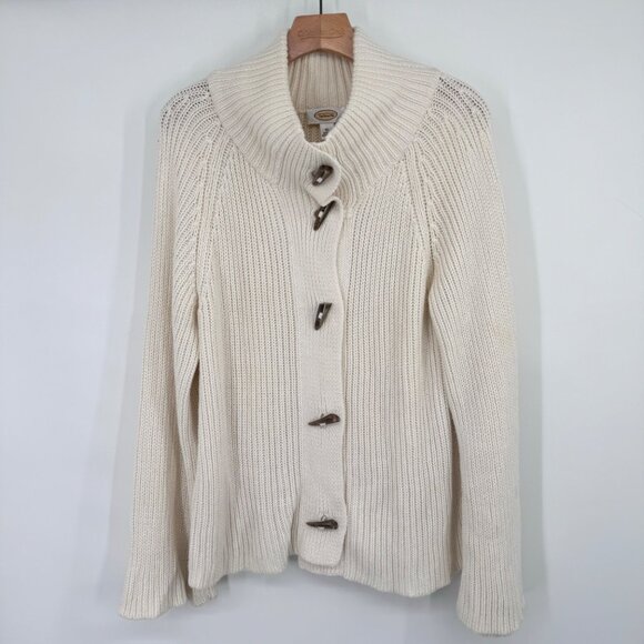 Talbots Womens size XL ivory Cardigan chunky Sweater Toggle Buttons Cotton cashm - Picture 5 of 10